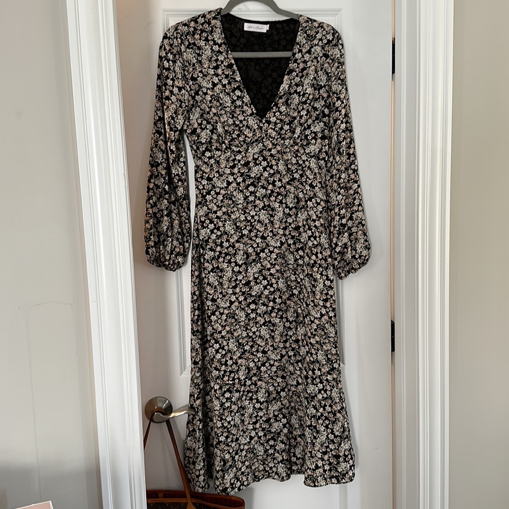 Black floral midi dress